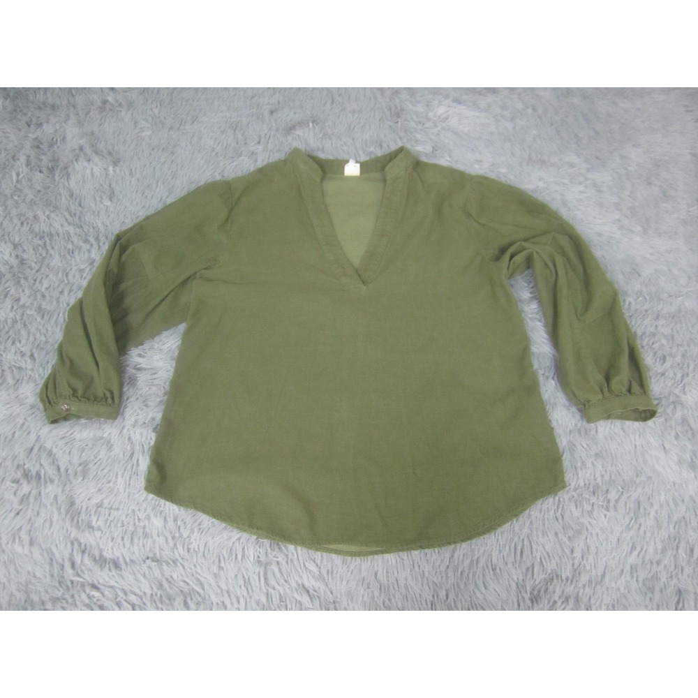 Ivy Jane Shirt Womens Small Green 100% Cotton V Neck Tunic Long Sleeve Boho Top